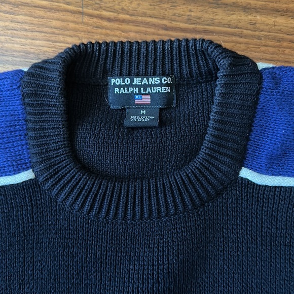 Vintage Polo Jeans Ralph Lauren Black/Royal Blue Ski Sweater Men’s M - Picture 3 of 4